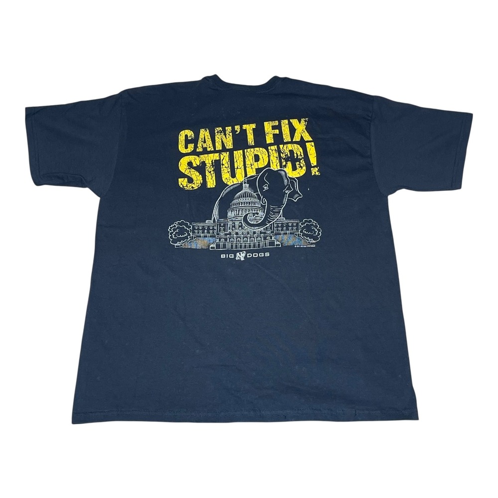 VTG Big Dogs Cant Fix Stupid Political Graphic T-Shirt Navy Blue Mens‎ XL Gildan